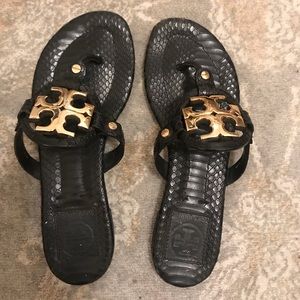 Tory Burch snakeskin Miller sandals gold hardware